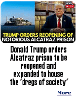 President Trump directed the Bureau of Prisons to work with the Department of Justice, FBI and Homeland Security to reopen a substantially enlarged and rebuilt Alcatraz, shutdown in 1963. The notorious facility will once again house America's most ruthless and violent offenders. The order comes as Trump has repeatedly clashed with liberal judges protecting accused gang members and illegal migrants that are now being sent to a prison in El Salvador.